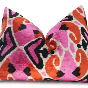 Canvello Pink Orange Handmade 16x24 Silk Velvet Pillow, Organic Veg Dyed, Down/Feather Filled