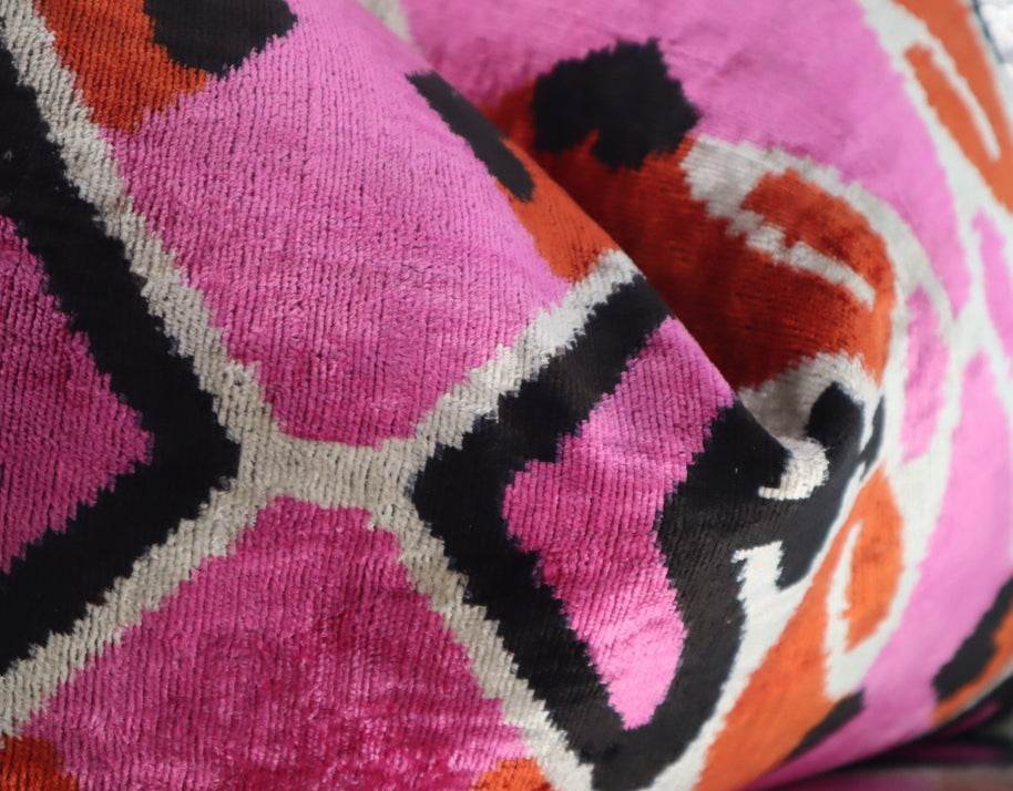 Canvello Pink Orange Handmade 16x24 Silk Velvet Pillow, Organic Veg Dyed, Down/Feather Filled