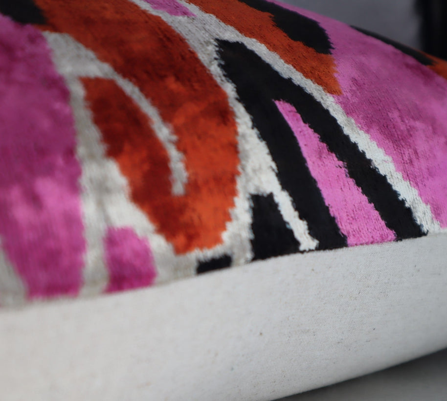 Canvello Pink Orange Handmade 16x24 Silk Velvet Pillow, Organic Veg Dyed, Down/Feather Filled