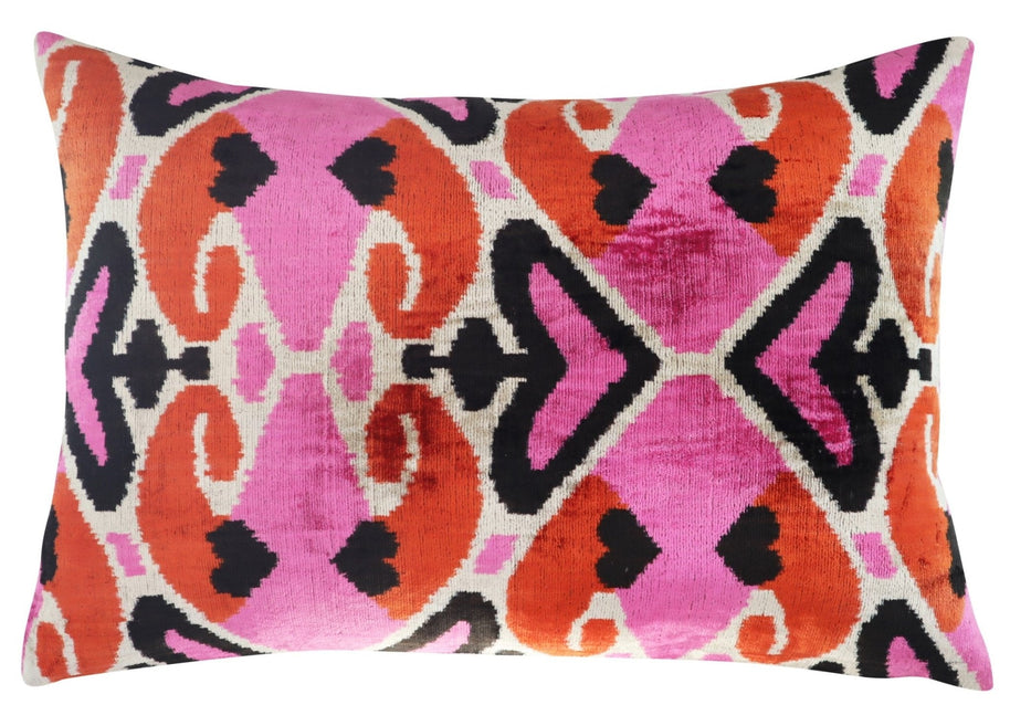 Canvello Pink Orange Handmade 16x24 Silk Velvet Pillow, Organic Veg Dyed, Down/Feather Filled