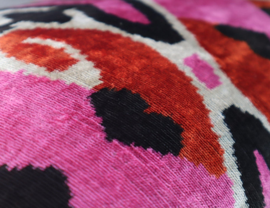 Canvello Pink Orange Handmade 16x24 Silk Velvet Pillow, Organic Veg Dyed, Down/Feather Filled