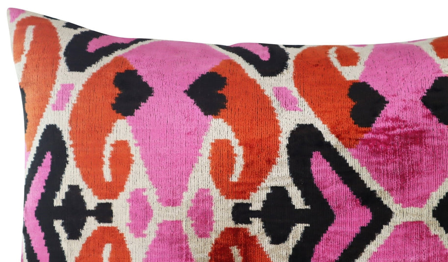 Canvello Pink Orange Handmade 16x24 Silk Velvet Pillow, Organic Veg Dyed, Down/Feather Filled
