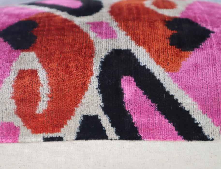 Canvello Pink Orange Handmade 16x24 Silk Velvet Pillow, Organic Veg Dyed, Down/Feather Filled