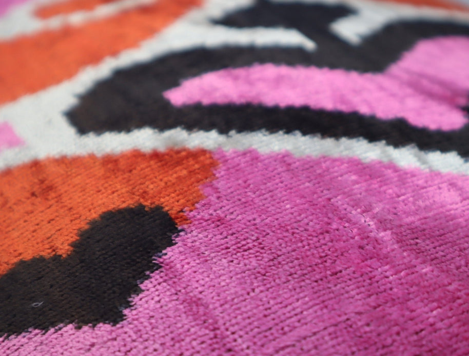 Canvello Pink Orange Handmade 16x24 Silk Velvet Pillow, Organic Veg Dyed, Down/Feather Filled