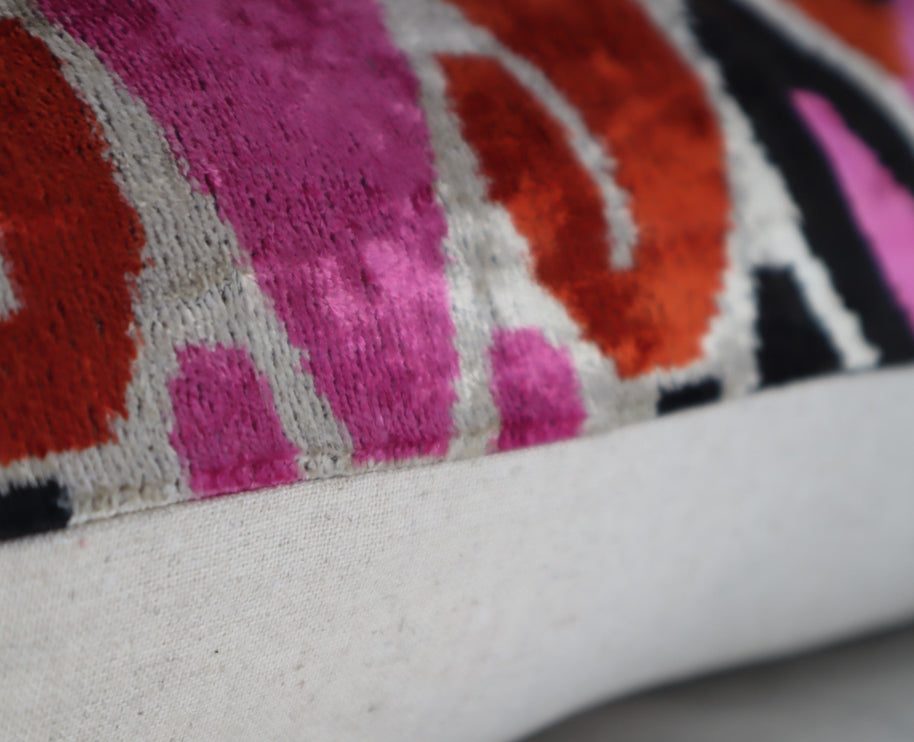 Canvello Pink Orange Handmade 16x24 Silk Velvet Pillow, Organic Veg Dyed, Down/Feather Filled