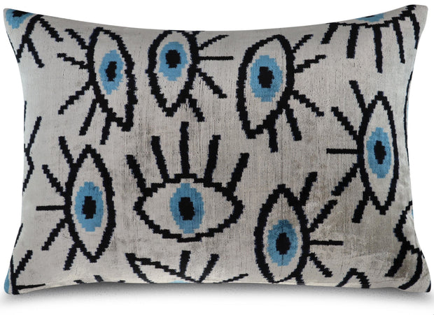 Canvello Silver Black Blue Vegetable Dyed Handmade Turkish Silk Velvet Pillow - A Work Of Art