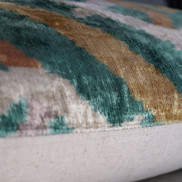 Canvello Teal Beige Brown Vegetable Dyed Handmade Turkish Silk Velvet Pillow - A Work Of Art