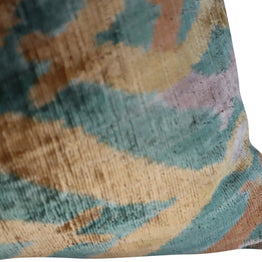 Canvello Teal Beige Brown Vegetable Dyed Handmade Turkish Silk Velvet Pillow - A Work Of Art