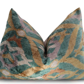 Canvello Teal Beige Brown Vegetable Dyed Handmade Turkish Silk Velvet Pillow - A Work Of Art