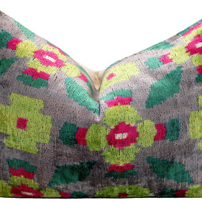 Canvello Unique Gray Green THROW PILLOW + Down INSERT, Invisible Zipper, Couch Cushion, Handmade Luxury Fabric, Decorative Soft Silk Velvet  16