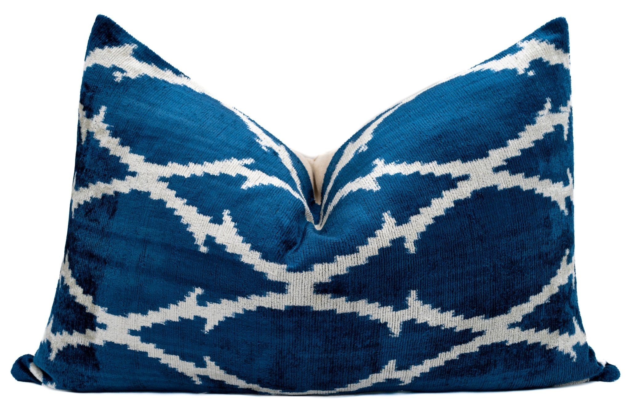 Canvello Unique THROW PILLOW + Down INSERT, Couch Cushion, Handmade Luxury Fabric, Decorative Super Soft Silk Velvet Navy Blue 16x24 In