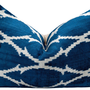 Canvello Unique THROW PILLOW + Down INSERT, Couch Cushion, Handmade Luxury Fabric, Decorative Super Soft Silk Velvet Navy Blue 16x24 In