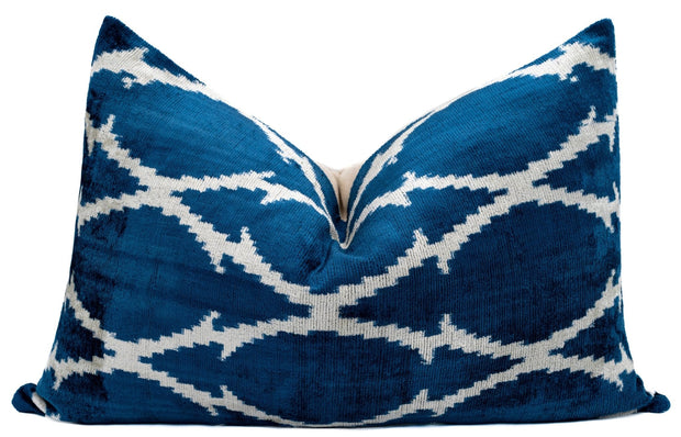 Canvello Unique THROW PILLOW + Down INSERT, Couch Cushion, Handmade Luxury Fabric, Decorative Super Soft Silk Velvet Navy Blue 16x24 In