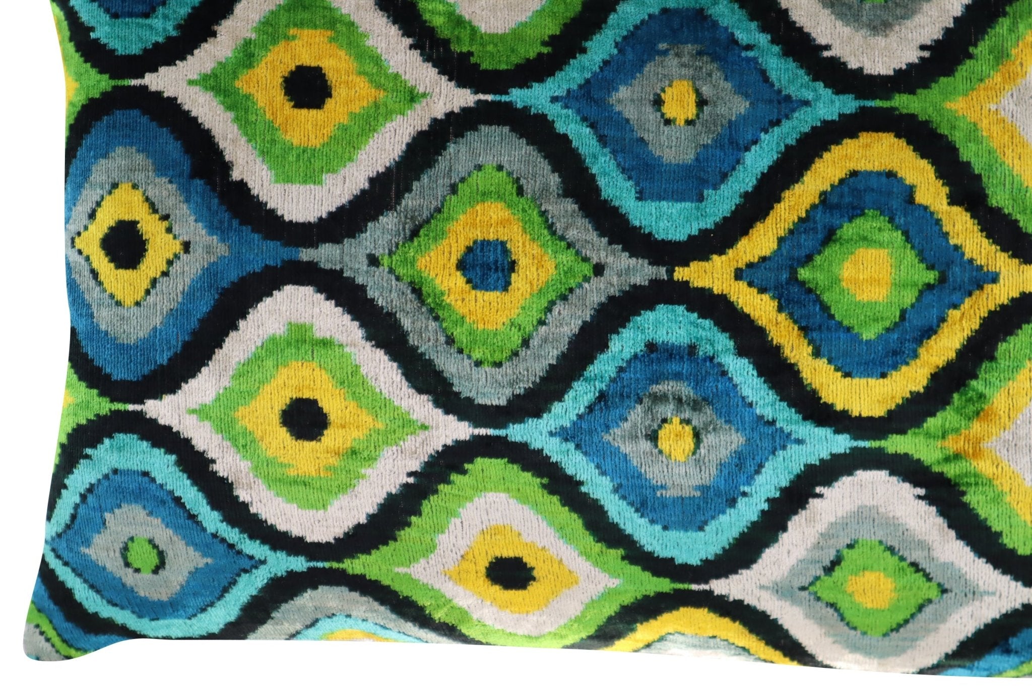 Canvello Yellow Blue Handmade 16x24 Silk Velvet Pillow, Organic Veg Dyed, Down/Feather Filled