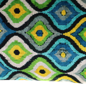 Canvello Yellow Blue Handmade 16x24 Silk Velvet Pillow, Organic Veg Dyed, Down/Feather Filled