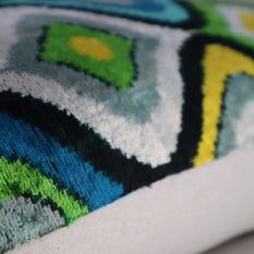 Canvello Yellow Blue Handmade 16x24 Silk Velvet Pillow, Organic Veg Dyed, Down/Feather Filled