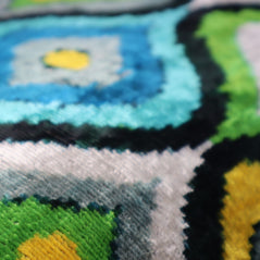 Canvello Yellow Blue Handmade 16x24 Silk Velvet Pillow, Organic Veg Dyed, Down/Feather Filled