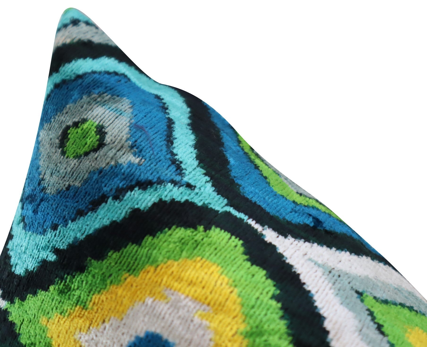 Canvello Yellow Blue Handmade 16x24 Silk Velvet Pillow, Organic Veg Dyed, Down/Feather Filled