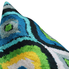 Canvello Yellow Blue Handmade 16x24 Silk Velvet Pillow, Organic Veg Dyed, Down/Feather Filled