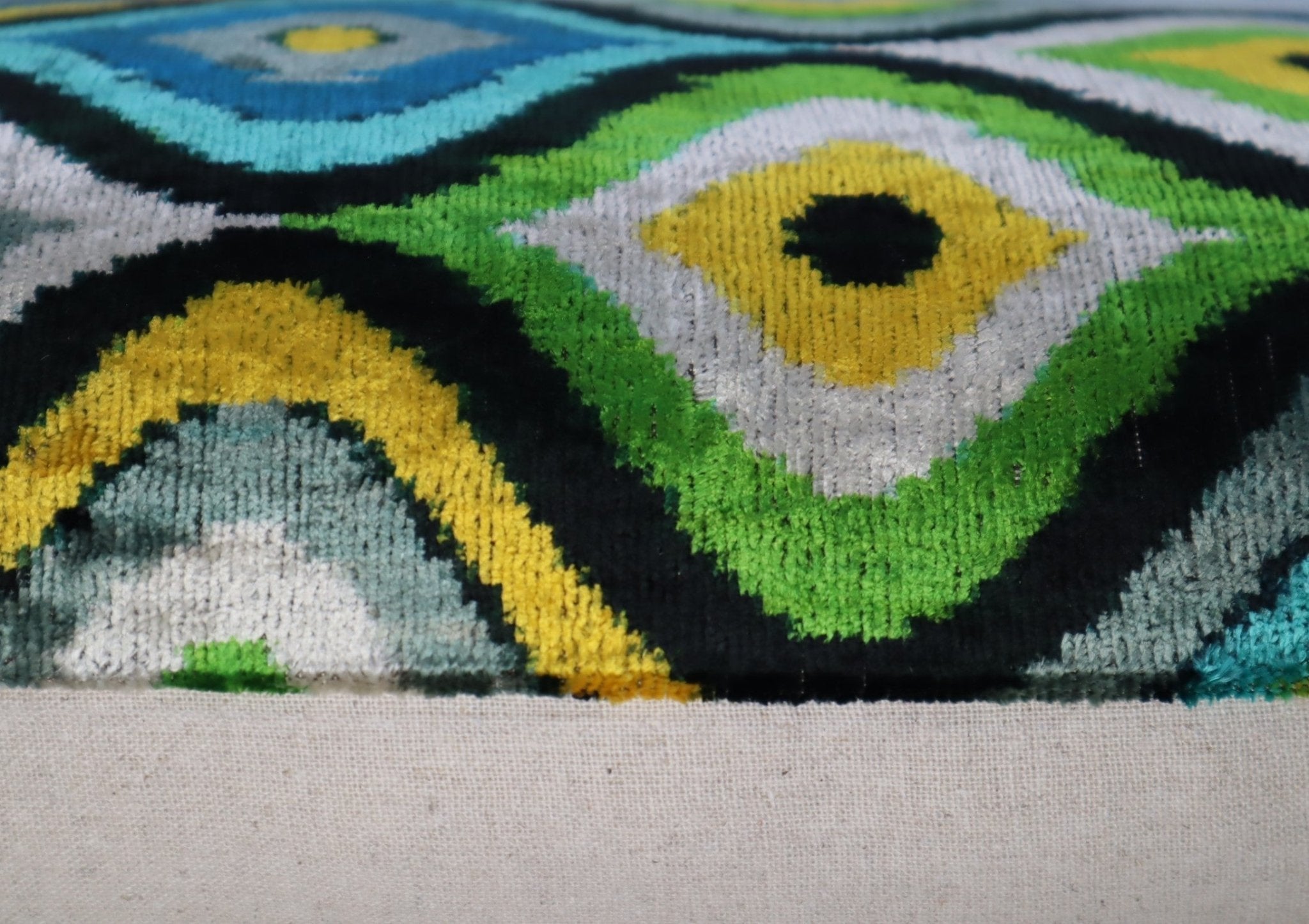 Canvello Yellow Blue Handmade 16x24 Silk Velvet Pillow, Organic Veg Dyed, Down/Feather Filled