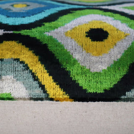 Canvello Yellow Blue Handmade 16x24 Silk Velvet Pillow, Organic Veg Dyed, Down/Feather Filled