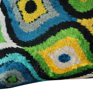 Canvello Yellow Blue Handmade 16x24 Silk Velvet Pillow, Organic Veg Dyed, Down/Feather Filled