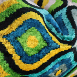 Canvello Yellow Blue Handmade 16x24 Silk Velvet Pillow, Organic Veg Dyed, Down/Feather Filled