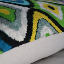 Canvello Yellow Blue Handmade 16x24 Silk Velvet Pillow, Organic Veg Dyed, Down/Feather Filled