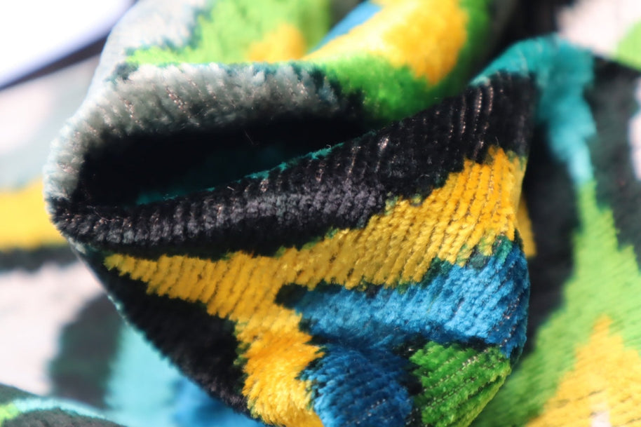 Canvello Yellow Blue Handmade 16x24 Silk Velvet Pillow, Organic Veg Dyed, Down/Feather Filled