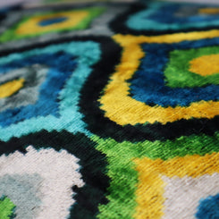 Canvello Yellow Blue Handmade 16x24 Silk Velvet Pillow, Organic Veg Dyed, Down/Feather Filled