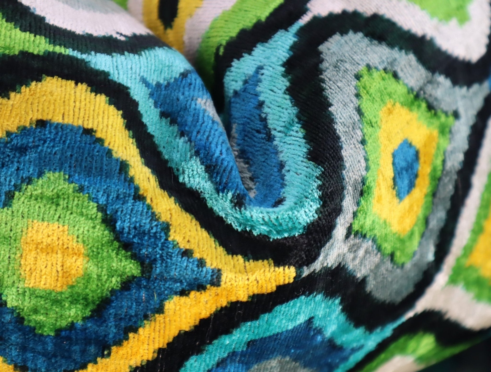 Canvello Yellow Blue Handmade 16x24 Silk Velvet Pillow, Organic Veg Dyed, Down/Feather Filled