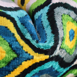 Canvello Yellow Blue Handmade 16x24 Silk Velvet Pillow, Organic Veg Dyed, Down/Feather Filled
