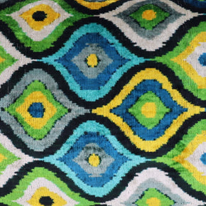 Canvello Yellow Blue Handmade 16x24 Silk Velvet Pillow, Organic Veg Dyed, Down/Feather Filled