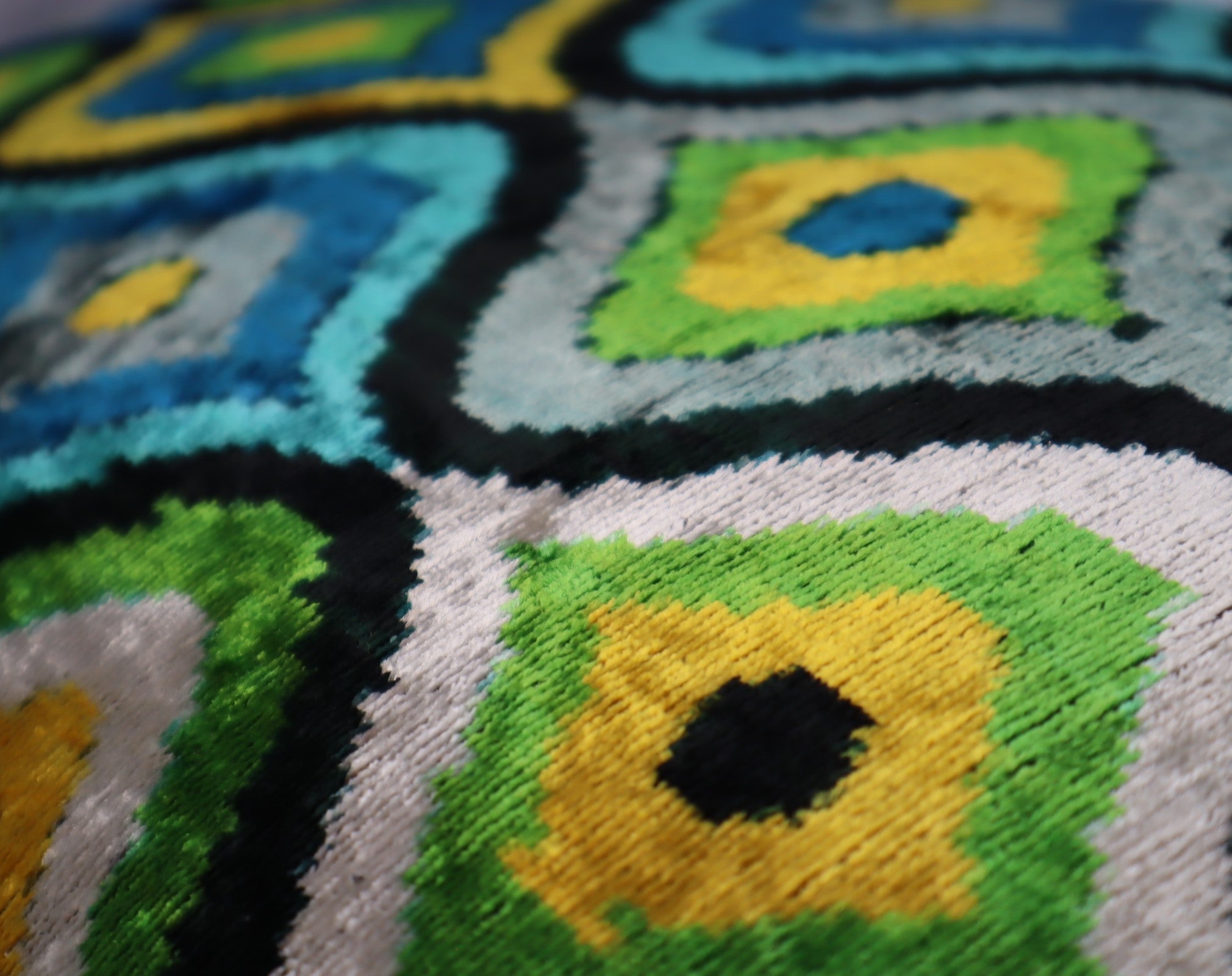 Canvello Yellow Blue Handmade 16x24 Silk Velvet Pillow, Organic Veg Dyed, Down/Feather Filled