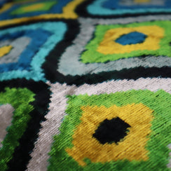 Canvello Yellow Blue Handmade 16x24 Silk Velvet Pillow, Organic Veg Dyed, Down/Feather Filled