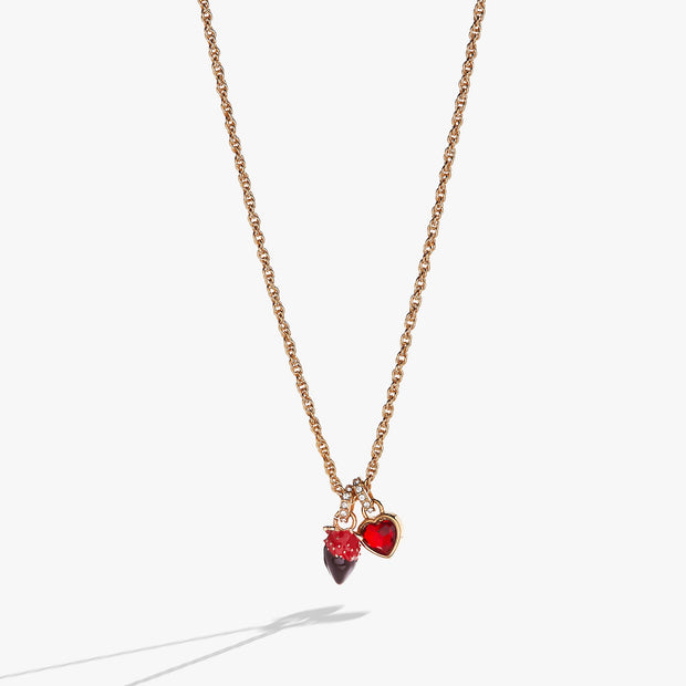 ALEX AND ANI Chocolate-Covered Strawberry Duo Charm Pendant Necklace