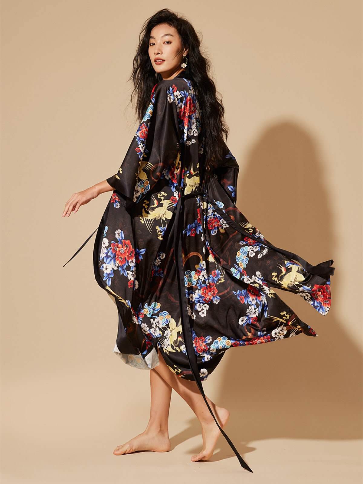 Ulivary Dragon Floral Kimono Robe