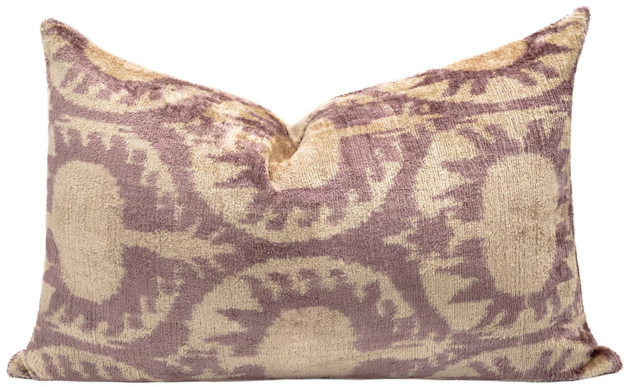 Elegant 16x24 Handmade Ikat Silk Velvet Pillow With Premium Down Feather Insert By Canvello – Soft Blush And Cream Tones