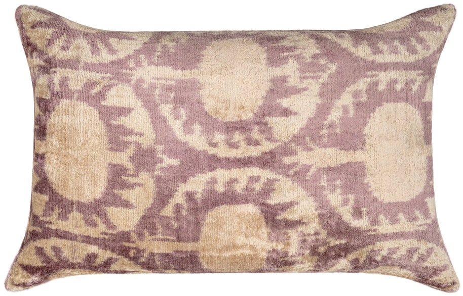 Elegant 16x24 Handmade Ikat Silk Velvet Pillow With Premium Down Feather Insert By Canvello – Soft Blush And Cream Tones