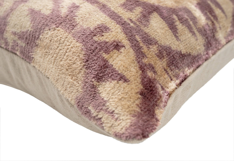 Elegant 16x24 Handmade Ikat Silk Velvet Pillow With Premium Down Feather Insert By Canvello – Soft Blush And Cream Tones