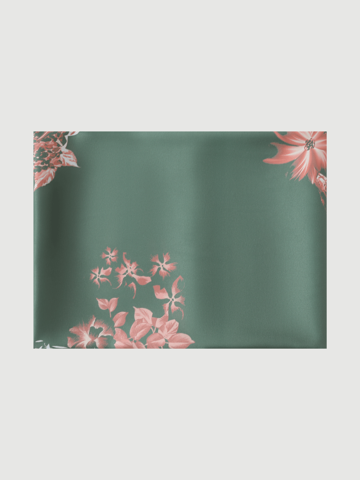 Ulivary Green Charmeuse Floral Painting Square Scarf