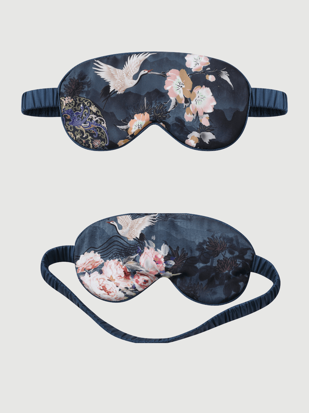 Ulivary Garden Crane Charmeuse Floral Asian Inspired Sleep Mask