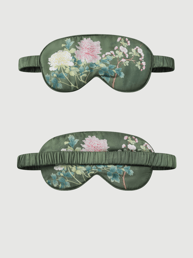Ulivary Olive Charmeuse Floral Asian Inspired Sleep Mask