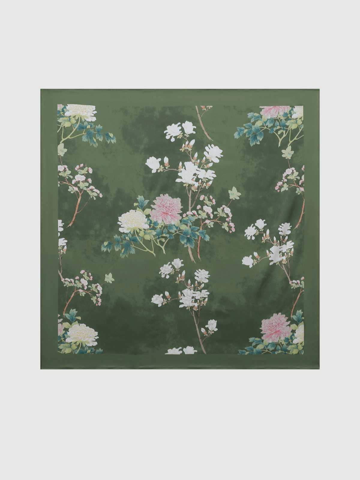 Ulivary Olive Charmeuse Floral Square Scarf