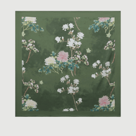 Ulivary Olive Charmeuse Floral Square Scarf