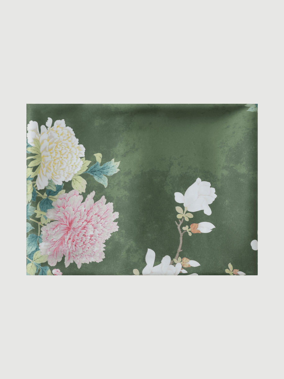 Ulivary Olive Charmeuse Floral Square Scarf