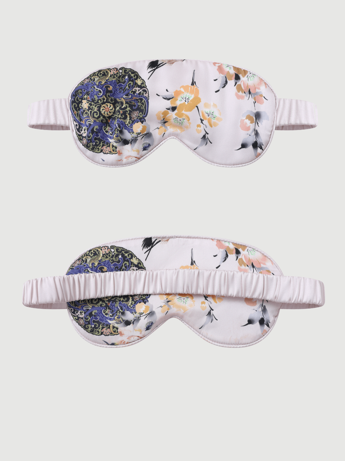 Ulivary Pink Crane Charmeuse Floral Asian Inspired Sleep Mask