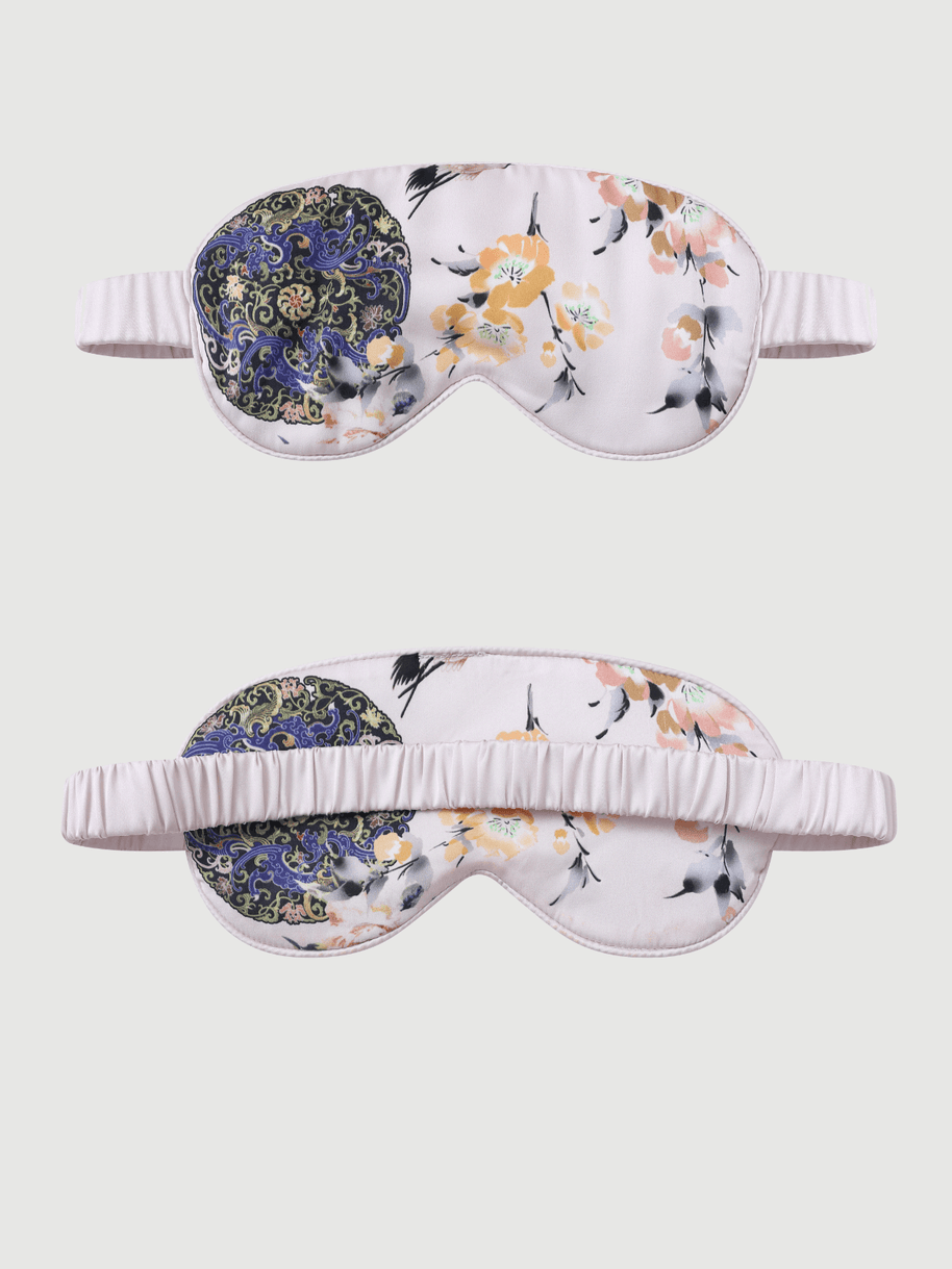 Ulivary Pink Crane Charmeuse Floral Asian Inspired Sleep Mask