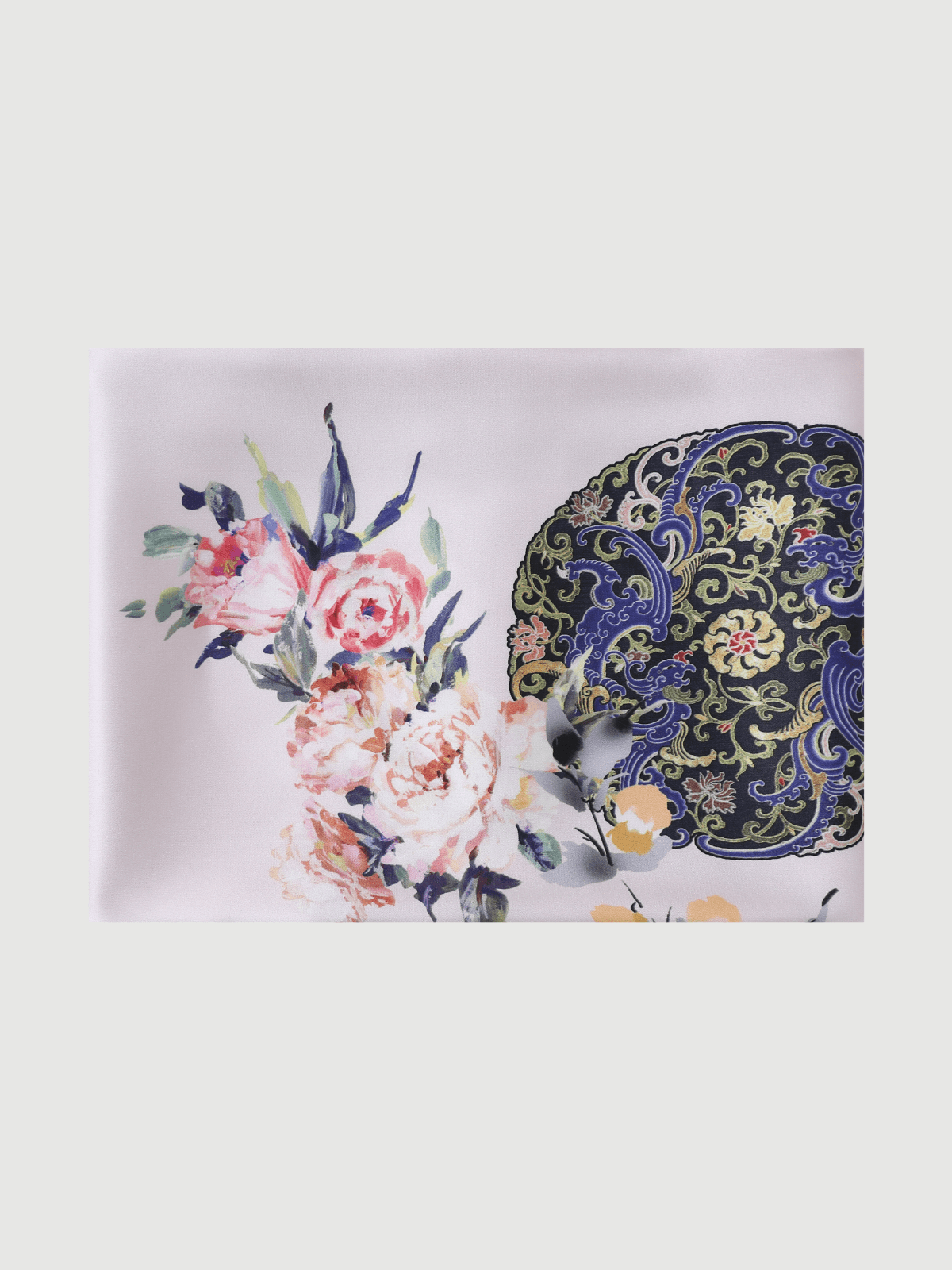 Ulivary Pink Crane Charmeuse Floral Square Scarf
