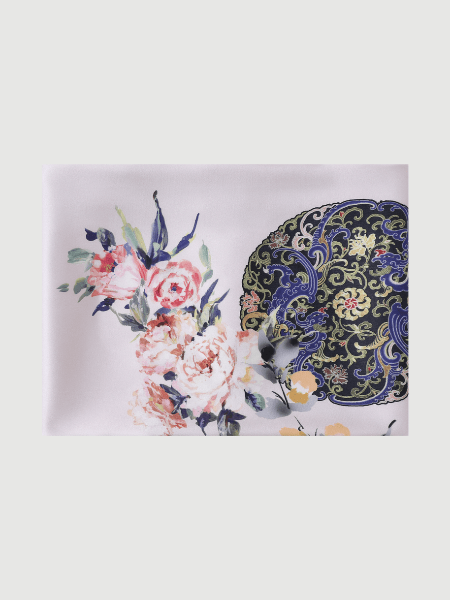 Ulivary Pink Crane Charmeuse Floral Square Scarf